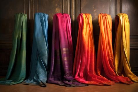 Premium AI Image | Rolled silk saris showcasing variety of colors ...