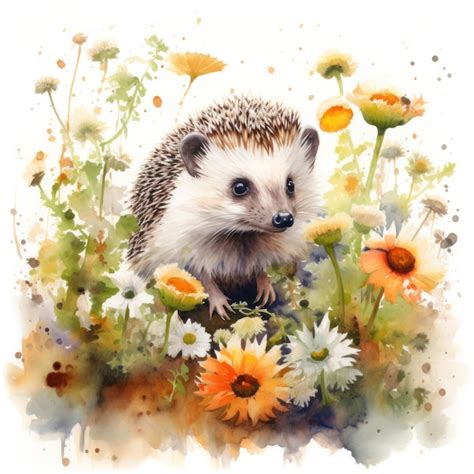 premium photo enchanting watercolor hedgehog exploring  garden