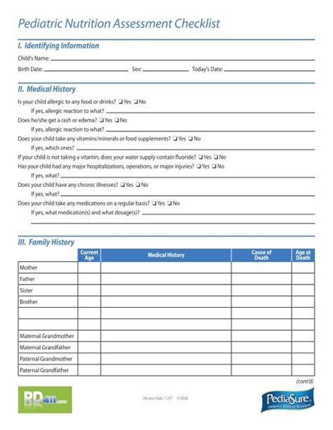 Nutrition Assessment Template Printable Pdf Download Images