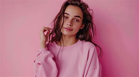 Adorable Brunette Dressed In Pink Pullover Background Adult Attractive Beautiful Background