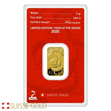 2025 Argor Heraeus 5 Gram Gold Bar Year Of The Snake