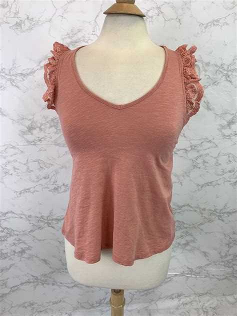 Anthropologie Eri Ali Womens Coral Lace Tank Top Siz Gem