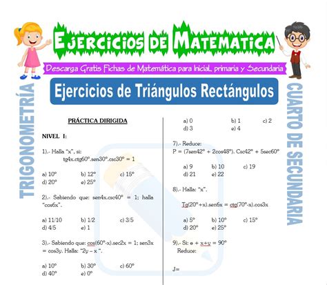 Ejercicios De Triángulos Rectángulos Para Cuarto De Secundaria