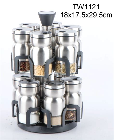 Tw1121 12pcs Glass Spice Jar Set With Stainless Steel Casing And