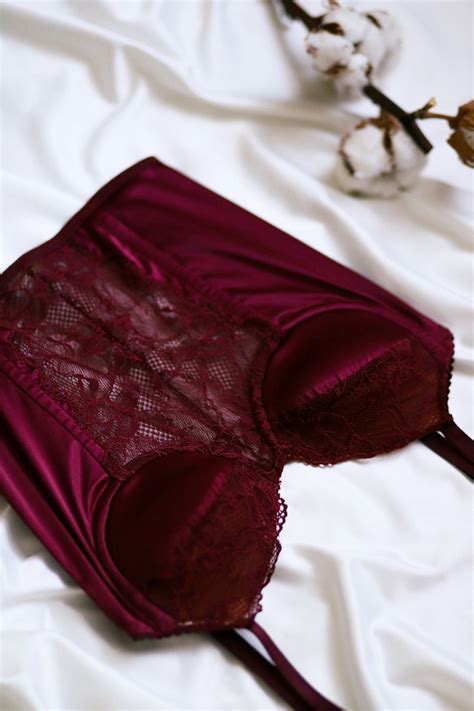 Bordo Boudoir Bustier Satin Lace Corset Elegant Vintage Luxury New Handmade Lingerie Make To