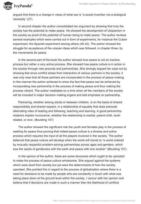 The Main Argument in "Peace Cultures" by Elise Boulding - 981 Words