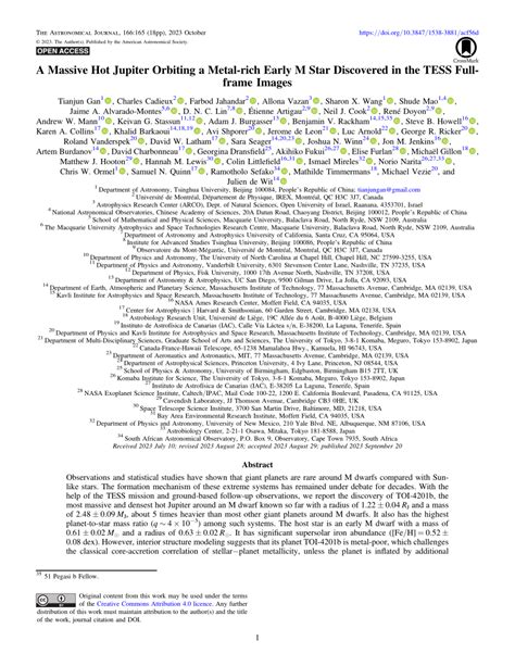PDF A Massive Hot Jupiter Orbiting A Metal Rich Early M Star Discovered In The TESS Full Frame