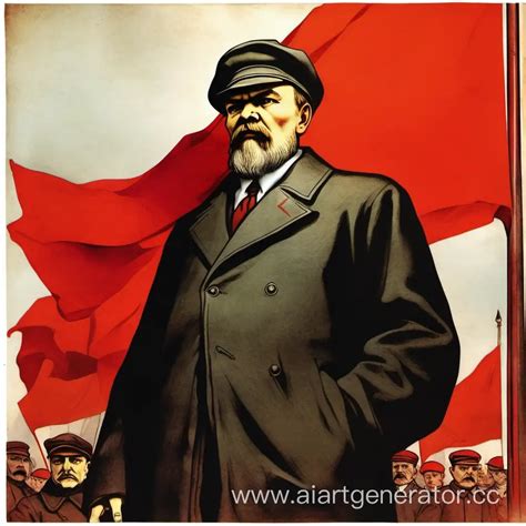Lenin Wearing Cap Under Red Flag | AI Art Generator