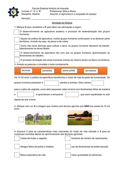 Exercícios Sobre Agricultura Para O 6 Ano Com Gabarito
