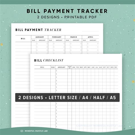 Bill Payment Tracker Bill Organizer Bill Tracker Bill Due - Etsy