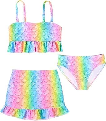 Cokbyavla Ensemble De Bikini Crois Torsad Col En V Pour Filles Avec Jupe Couvrante Maillot