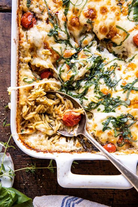 Easiest One Pan Caprese Pesto Orzo Bake Half Baked Harvest