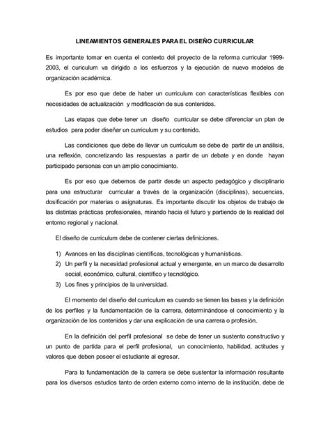 Lineamientos Generales Para El Dise O Curricular Pdf