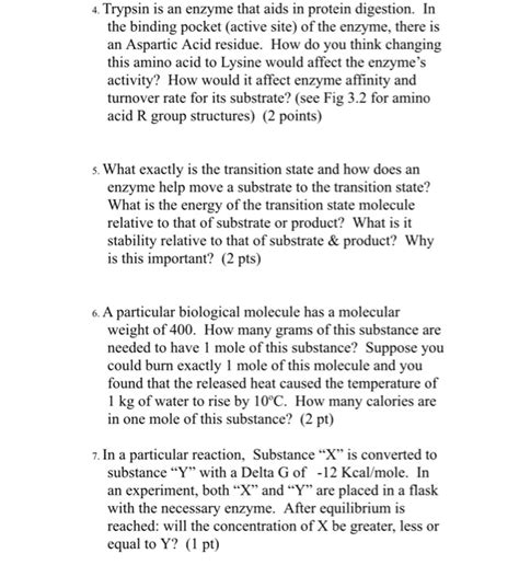 Solved 4. Trypsin is an enzyme that aids in protein | Chegg.com