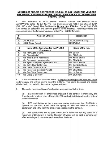 Minutes Of Pre Bid Meeting