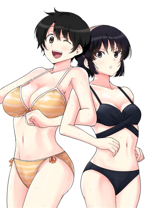 Saitou Shouki Commentary Request Highres 2girls D Bikini Black Bikini Black Eyes Black