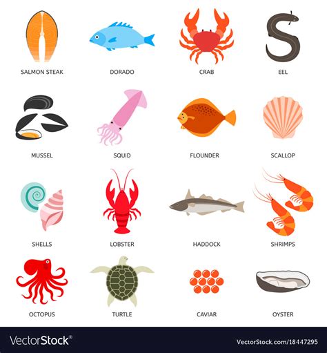 Seafood And Fish Icons Royalty Free Vector Image