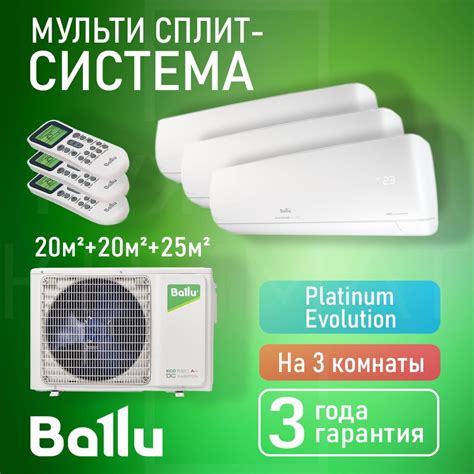 Инверторная мульти сплит-система Ballu Platinum на 3 комнаты (20 м2 ...