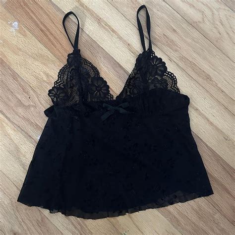 Sheer Black Lace Babydoll Lingerie Top With Bow Depop