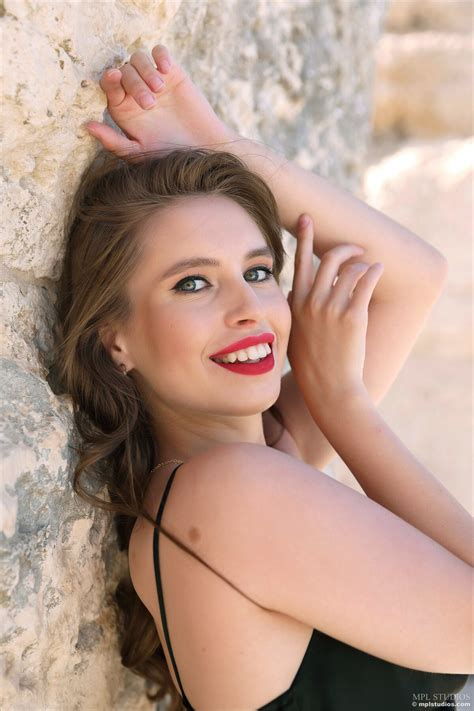 Super Sexy Brunette Girl Aristeia Poses In Black Dress On Public Streets Photos