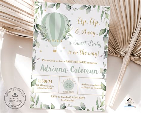 Chic Greenery Hot Air Balloon Gender Neutral Baby Shower Etsy