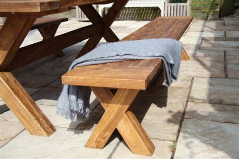 24m Reclaimed Teak Cross Leg Outdoor Dining Bench Sustainable Furniture