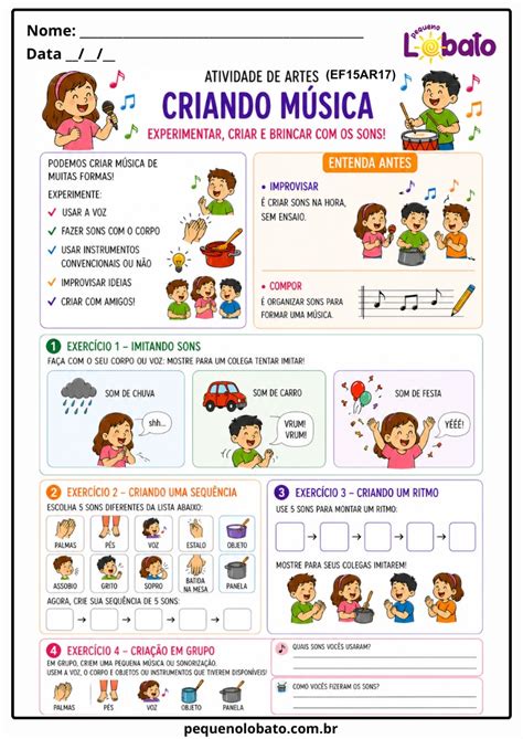 Atividade Sobre Musicas - Atividades de Arte 1º ao 5º Ano sobre Processos de Criação na Música ...
