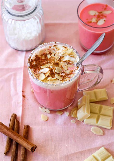 Delicious Pink Hot Chocolate With Almond Flakes