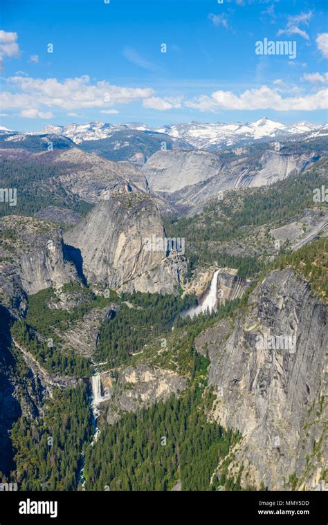 View Of Vernal And Nevada Falls From The Glacier Point In The Yosemite National Park California