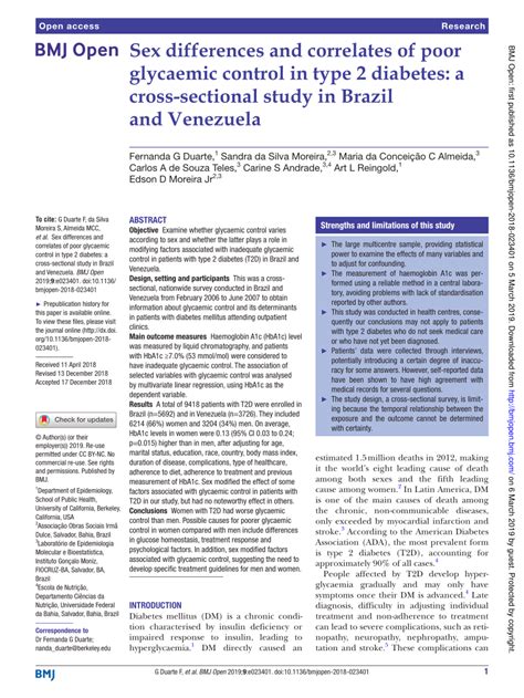 Pdf Sex Differences And Correlates Of Poor Glycaemic Control In Type Diabetes A Cross