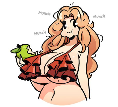 Murgoten Highres 1girl Apple Bikini Breasts Eating Food Fruit Mole Mole On Breast