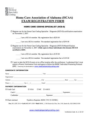 Fillable Online Home Care Association Of Alabama HCAA EXAM REGISTRATION