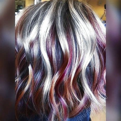 Silver Red And Black Streaks I Love This Hair Highlights And