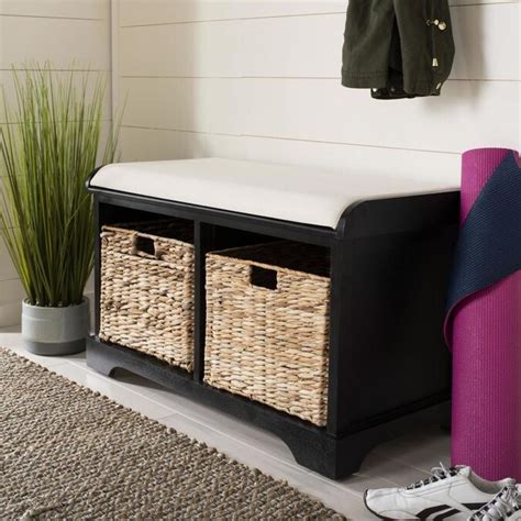 Safavieh Freddy Coastal Distressed Black Storage Bench in the Indoor Benches department at Lowes.com