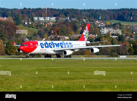Edelweiss Air Airbus A340 300 Airplane Before Departure At Zurich