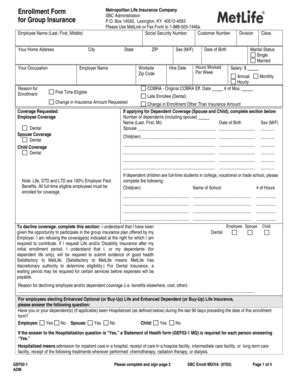 Fillable Online Met Life Dental Enrollment Form Doc Fax Email Print