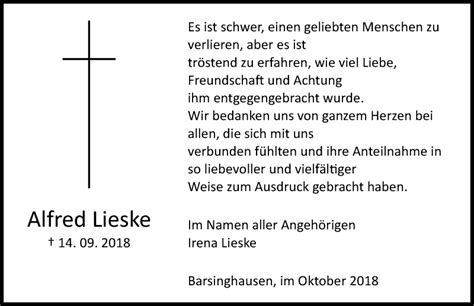 Traueranzeigen Von Alfred Lieske Trauer Anzeigen De