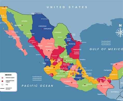 Mexico Map With State Capital And City Names Vector Art & Graphics ...