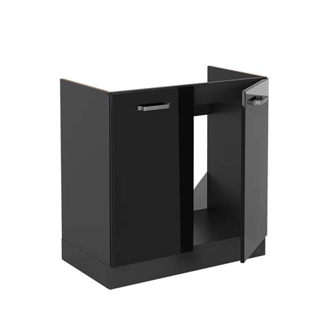 Vicco meuble bas sous évier R Line Noir Haute brillance Anthracite