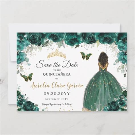 Emerald Floral Princess Quincea Era Save The Date