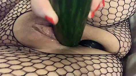 Masturbation With Cucumber Fuck While Ass Is Plugged Extreme Insertion
