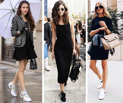 Black dress and sneakers outfits (черное платье с кроссовками, образы ...