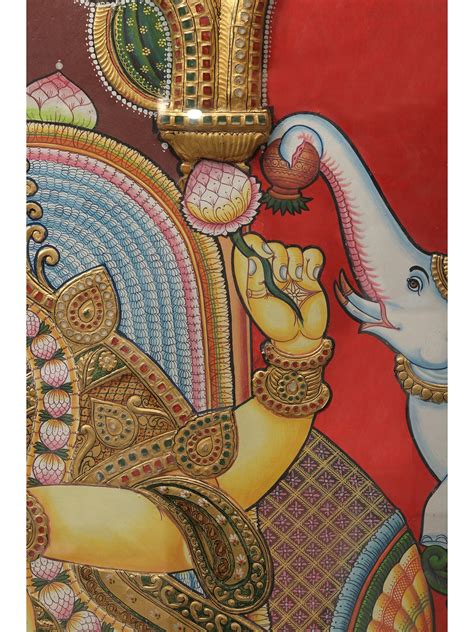 Super Large Goddess Gajalakshmi Tanjore Painting Traditional Colors