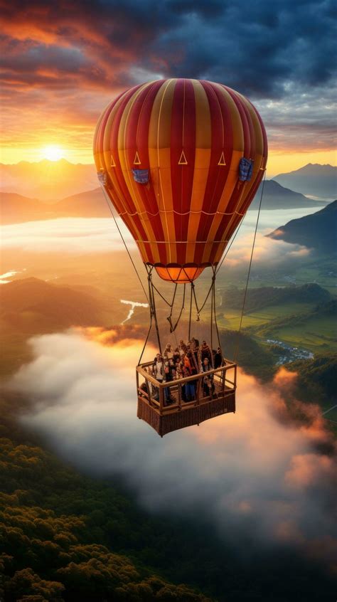 Hot Air Balloon Ride Adventurous Dreamy Breathtaking Romantic Unique Stock Photo