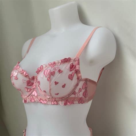 Custom Sheer Heart Embroidered Lingerie Set Personalized Name Thong Romantic Bridal Lingerie