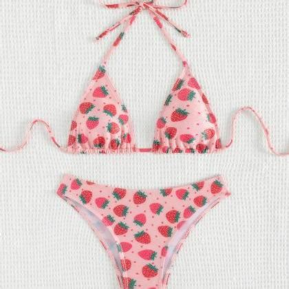 Strawberry Print Bikini Set On Luulla