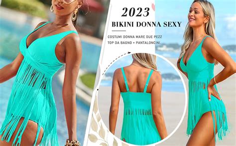 Damen Badeanzug Teilig Mit Sexy Fransen Hohe Taille Zweiteilig Push Up Bikini Set