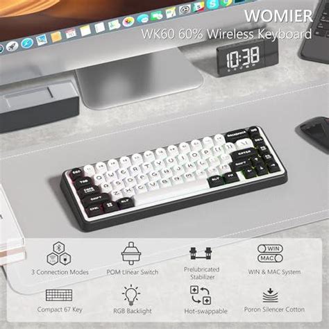 Womier 60 Keyboard Wireless Creamy Mechanical Gaming Keyboard Hot Swappable Gasket RGB Key