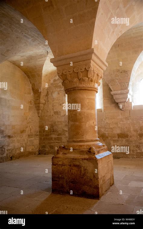 Salle Capitulaire With Column Abbaye Notre Dame De Senanque Stock Photo