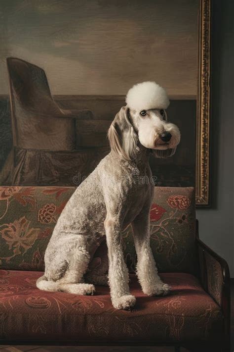 Elegant Bedlington Terrier In Stylish Living Room Setting For Modern